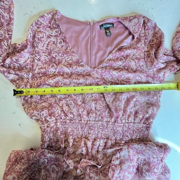 Aqua Pink Metallic Chiffon Paisley Ruffle Mini Dress Size Large - Picture 12 of 16